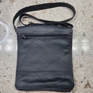 Genuine Leather Crossbody Bag Black Top Zip Shoulder Purse Messenger‎ Bag